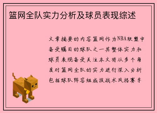 篮网全队实力分析及球员表现综述